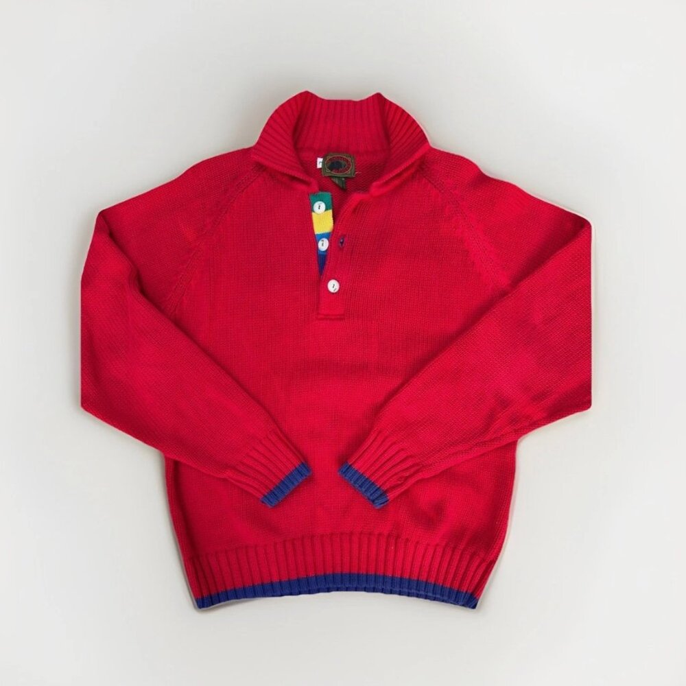 Vintage Boston Traders 100% Cotton Sweater Large Pullover Red And Multi-Color